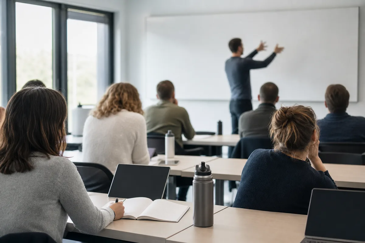 Des stagiaires suivent un cours théorique de formation aux métiers du sport